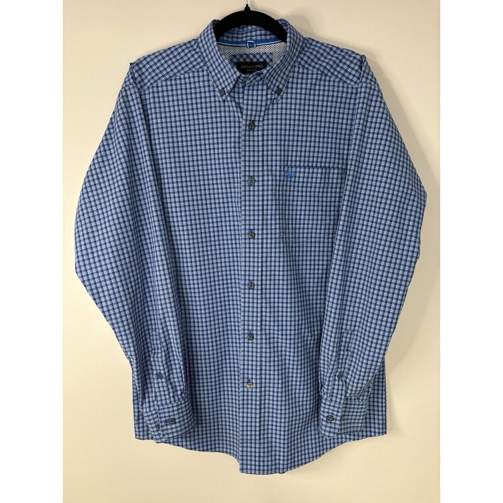 Ariat Pro Men's Long Sleeve Classic Fit Blue Button‎ Down Collared Shirt
